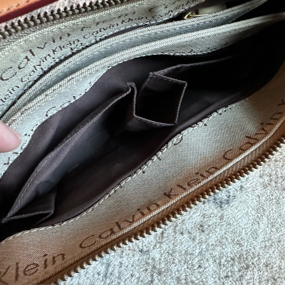 Rare Vintage Calvin Klein Y2K Tan
Monogram Canvas Leather Shoulder Bag Baguette - Picture 8 of 13